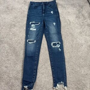 American Eagle Women's 4R Curvy Highest Rise Jeggings Distressed Dark Wash